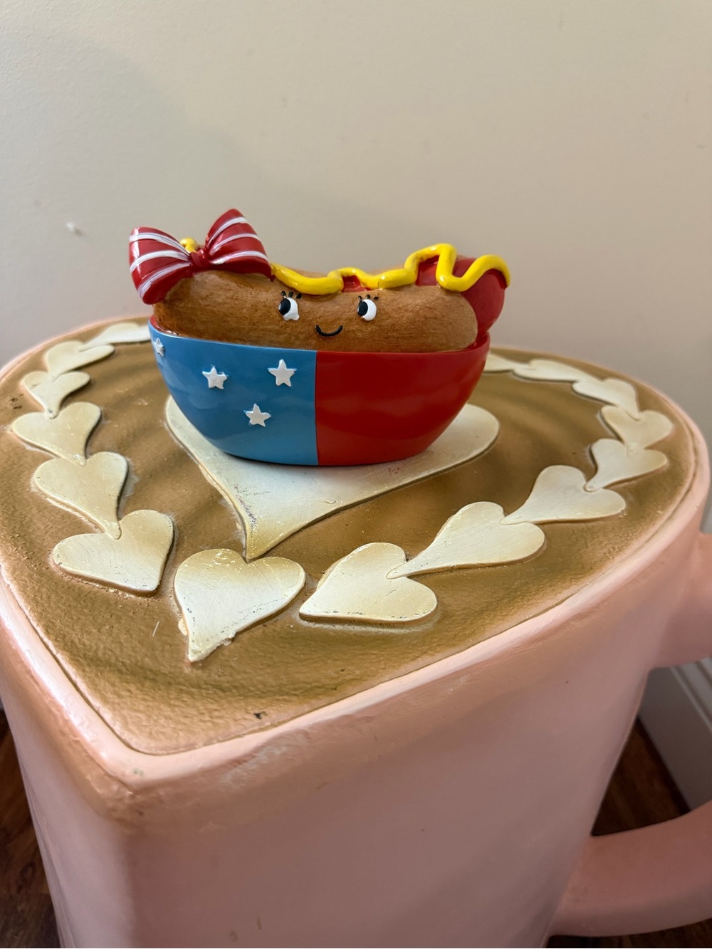 Resin 4th of July Patriotic Hot Dog with Red & White Bow & Mustard